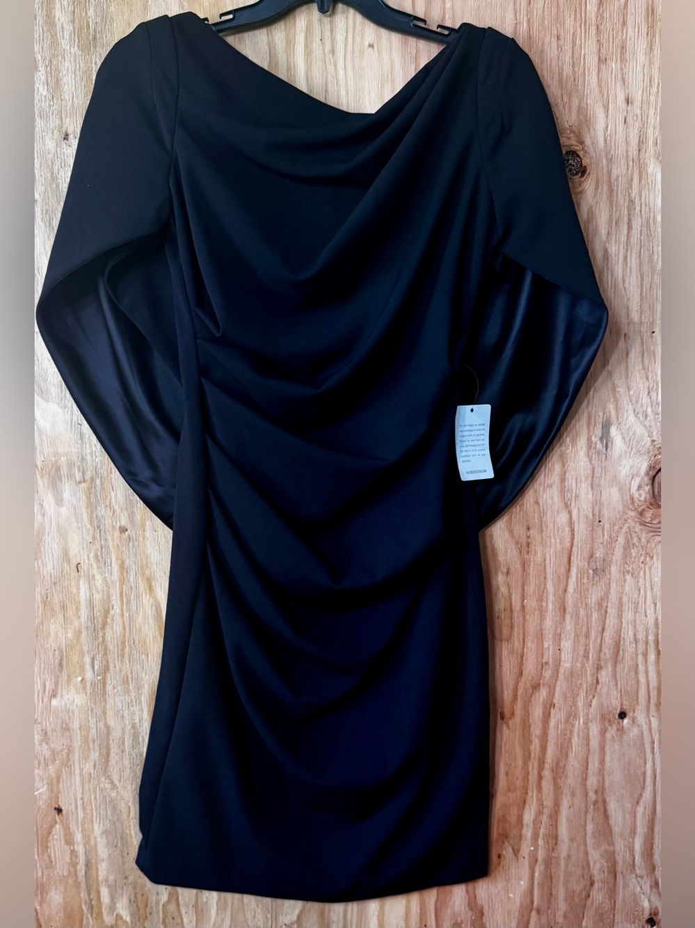 Betsy & Adam Black Draped Cape Sleeve Cocktail Dress Size 10 NWT